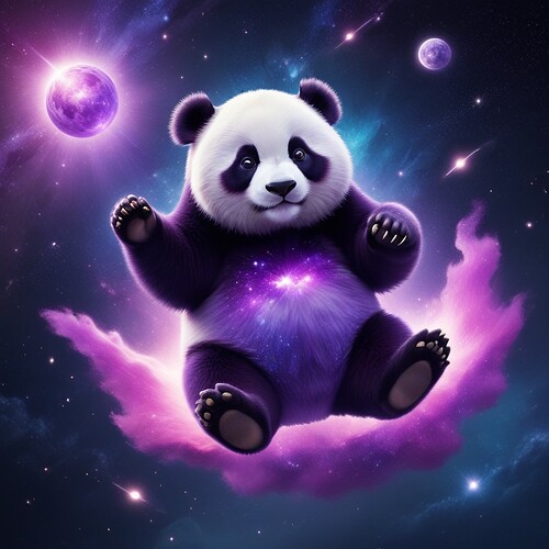 pikaso_texttoimage_A-floating-purple-panda-with-the-universe-on-its-f