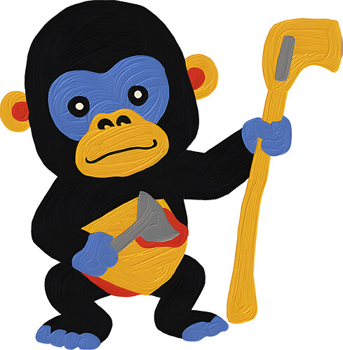 a baby gorrila holding an axe