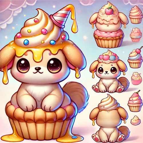 DALL·E 2025-03-09 11.55.38 - A cute fusion of Drizzcake, a cupcake-like creature, and an adorable animal. The creature has a soft, round sponge cake body with a swirl of frosting