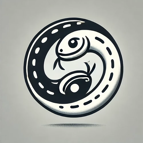 DALL·E 2024-12-10 20.44.19 - A stylized yin-yang symbol formed by two snakes, drawn in a simplified, cartoon-like style. The snakes are smoothly intertwined in a circular pattern,