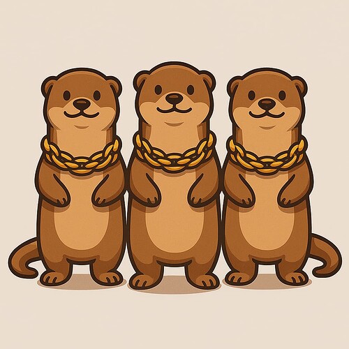 Three Otters with Gold Chains
