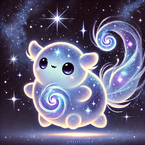 DALL·E 2025-01-23 21.35.39 - A cute and mythical creature named Stardustle, inspired by a living constellation. Its body is semi-transparent, filled with swirling, sparkling stard