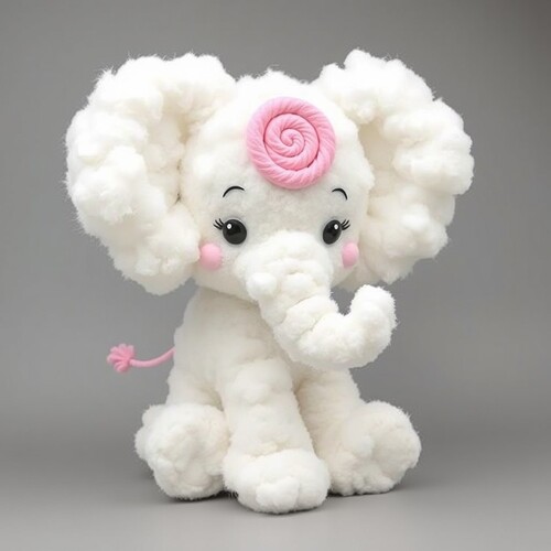 Cute elephant made out of clouds, He has a a little pink spiral on his forehead, it is slightly pink