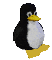 a low poly penguin with a yellow beak and yellow feet